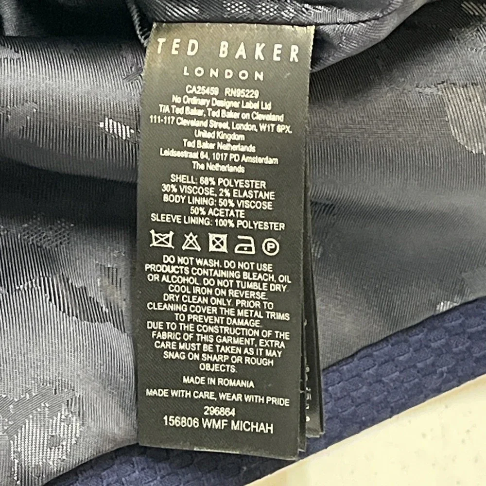 Ted Baker Blazer Navy Blue Cropped Textured Jacket Womens 0 Office Career Staple